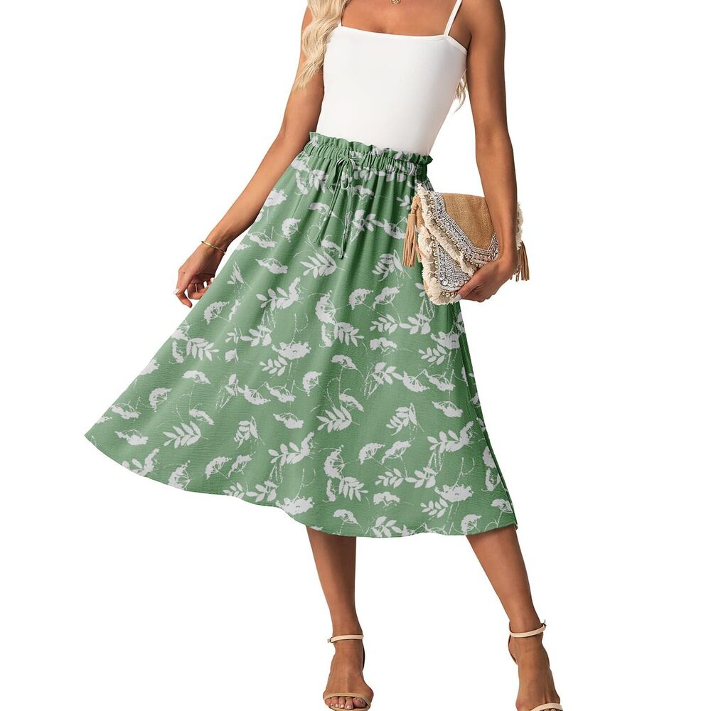 5645 Flowy A-Line Midi Skirt Cute Summer Small Teens 2025 Trendy High